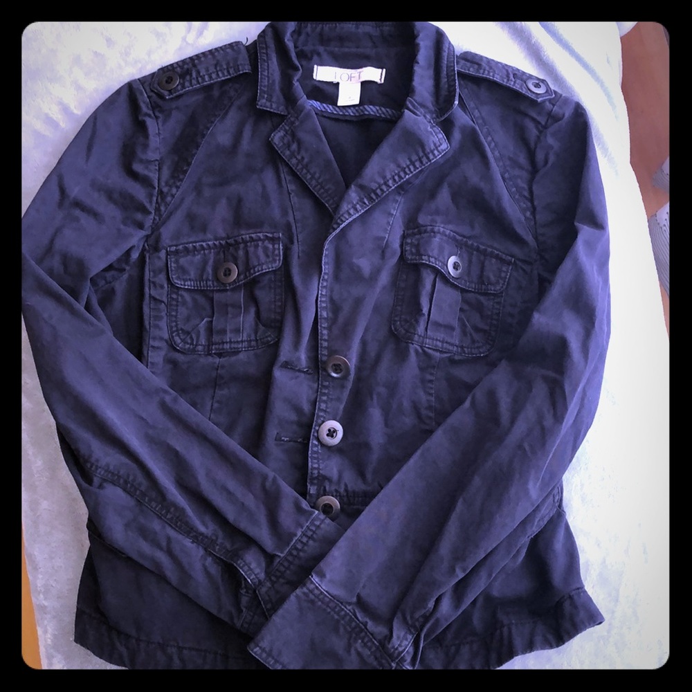 Navy Cotton Jacket Ann Taylor Loft